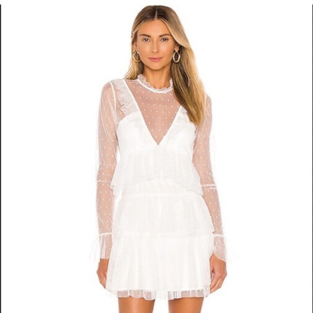 Tularosa White Sheer Long Sleeve Tiered Mini Dress